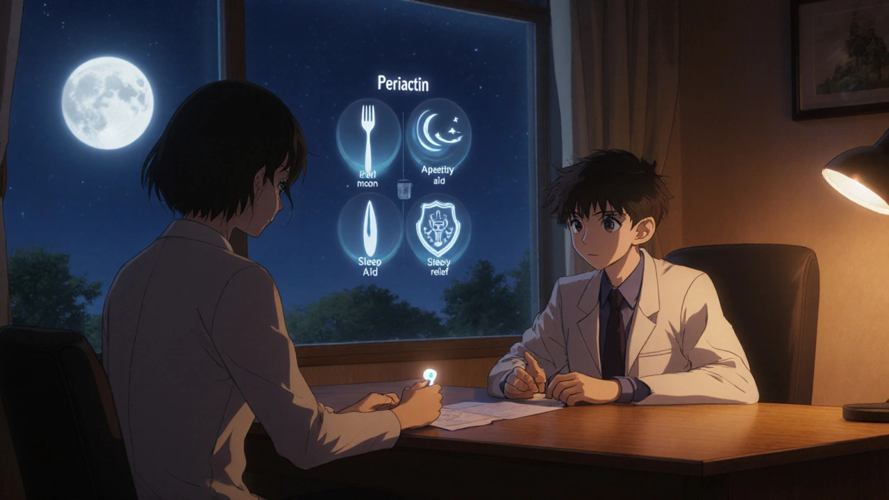 Doctor consulting patient at night with a pill, indicating safe use.