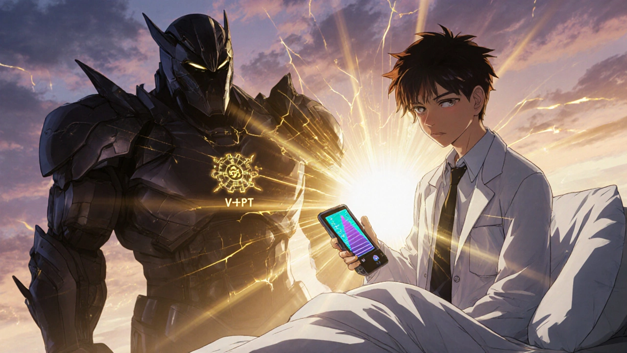Doctor using holographic audiometer to detect hearing loss from vancomycin, anime style