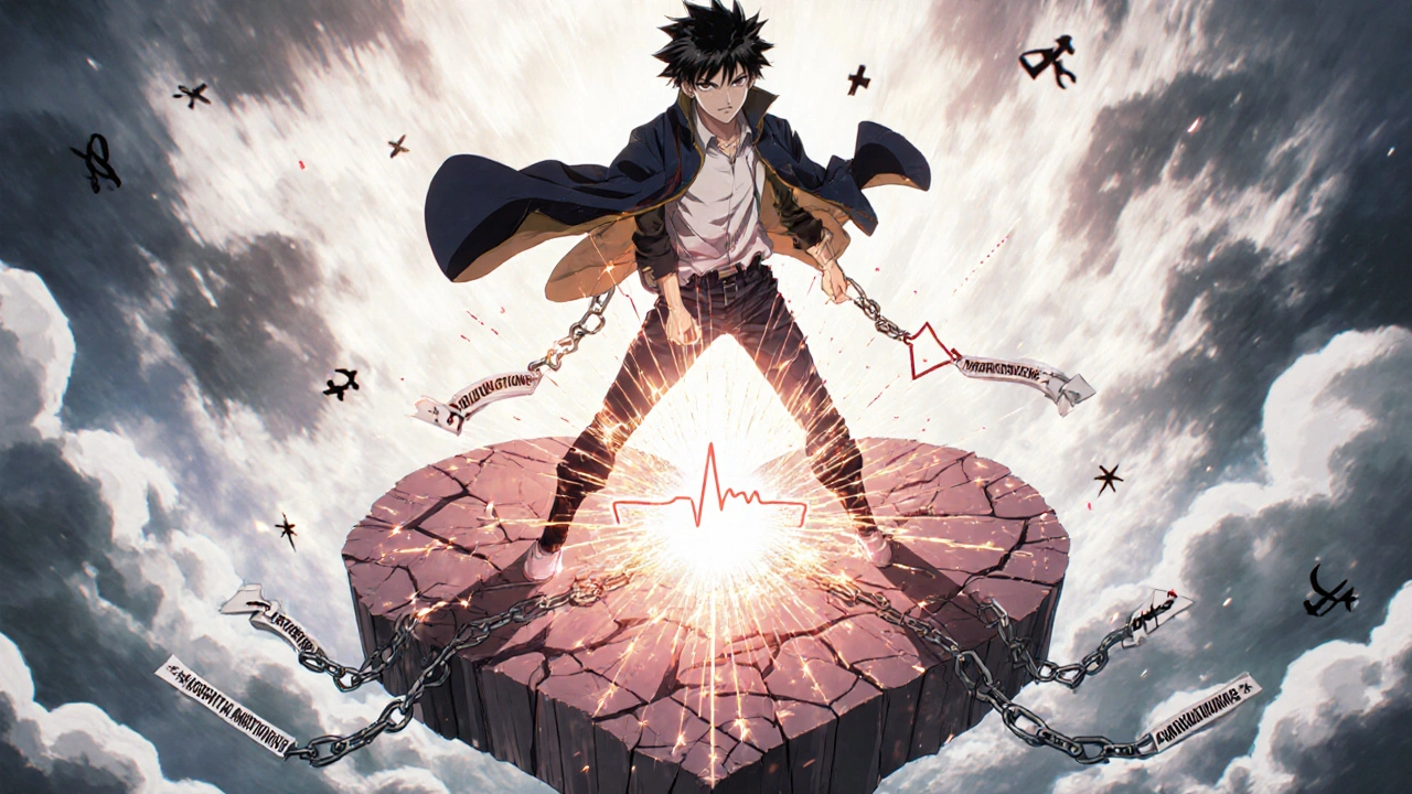 Patient breaks free from medical chains as ablation light restores a steady heartbeat.