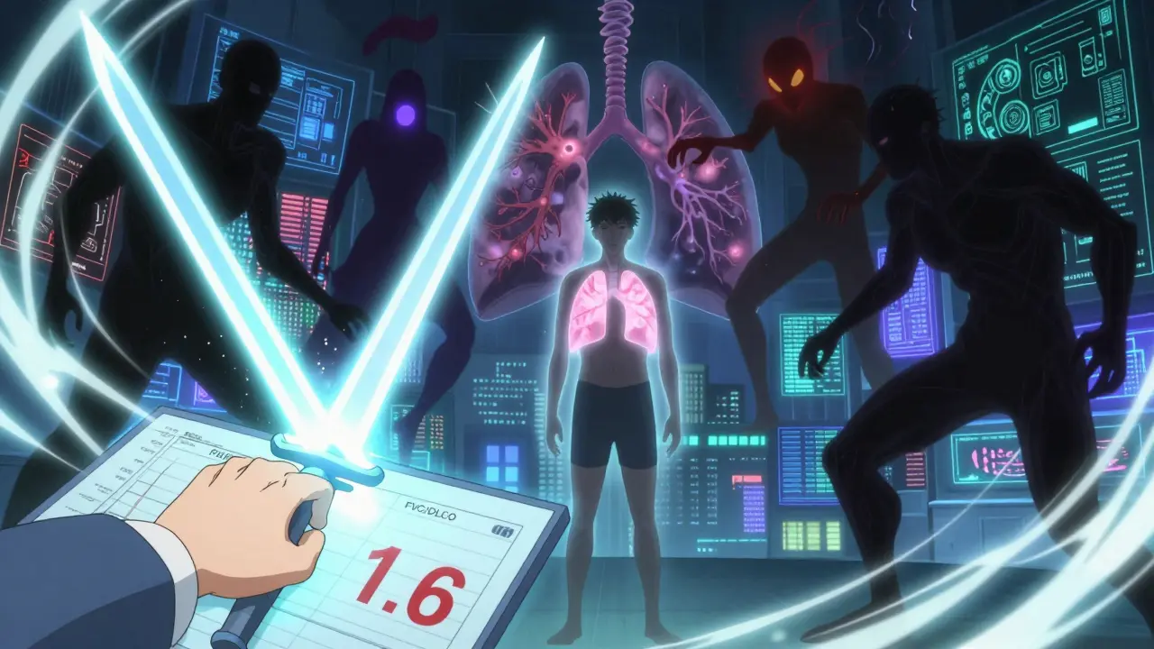 Doctor reveals high FVC/DLCO ratio as disease entities emerge in dramatic anime battle.