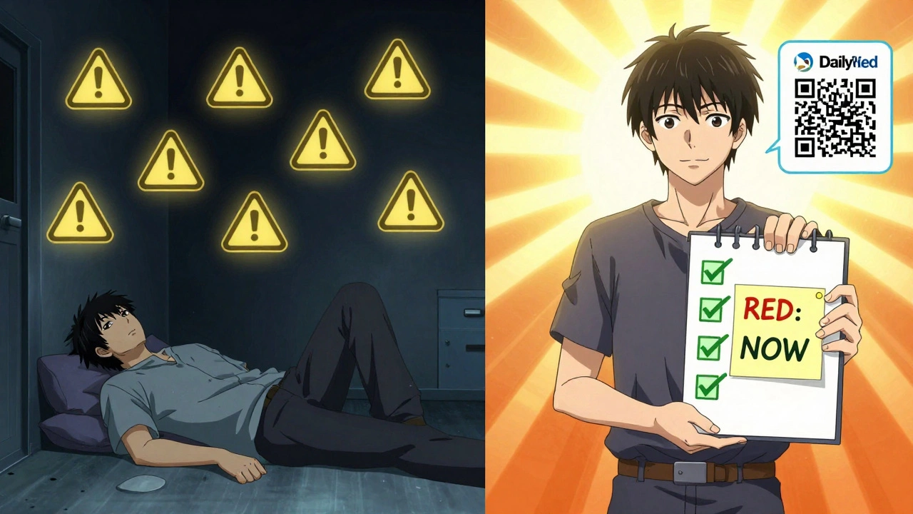 Split scene: person collapsing without reading guide vs. empowered with guide and safety notes.