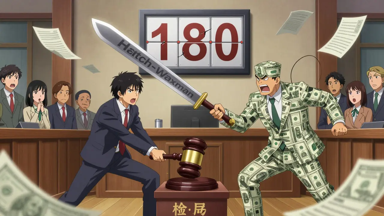 A courtroom battle between a generic lawyer and a brand-name executive over a 180-day exclusivity timer.