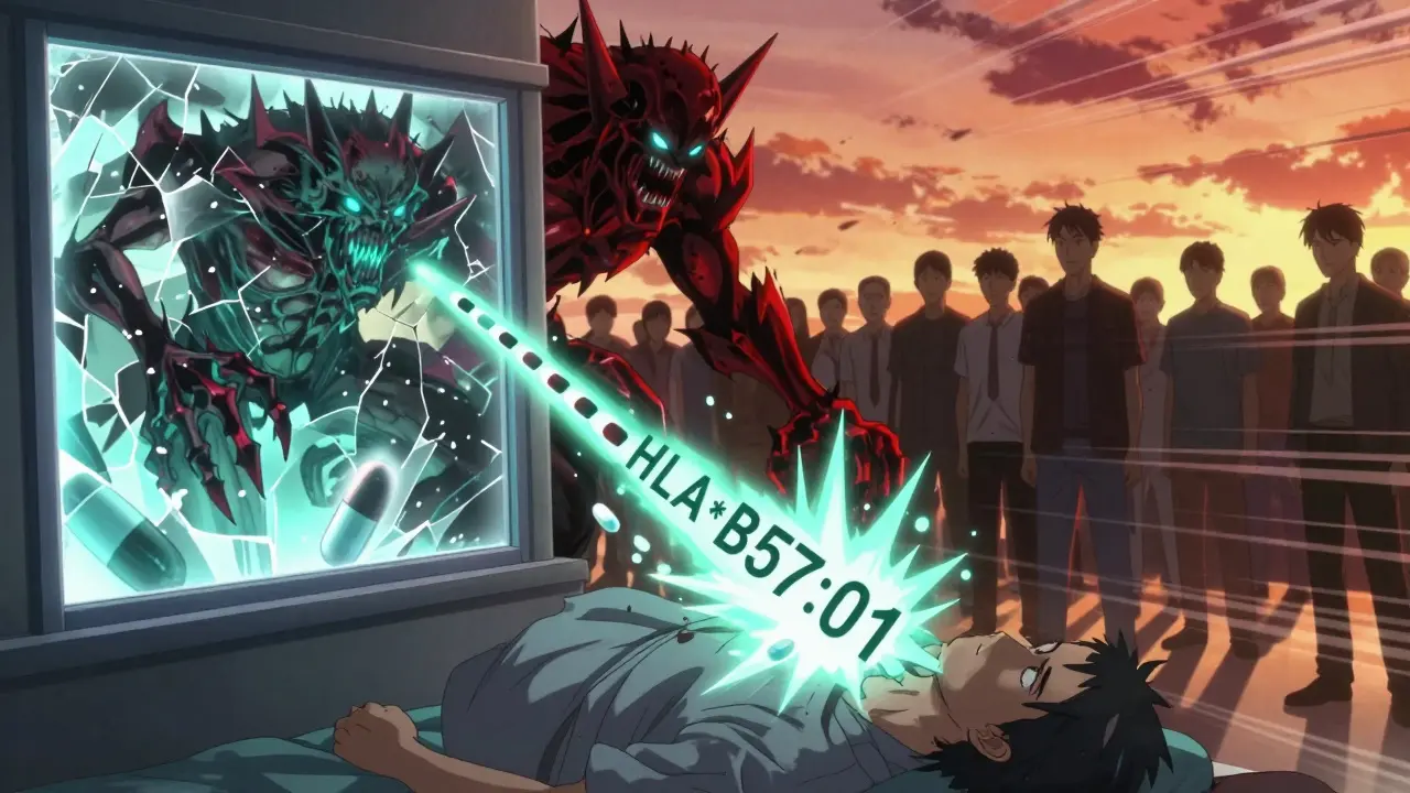 A genetic code explodes from a patient’s chest, turning pills into monstrous threats under dramatic lighting.