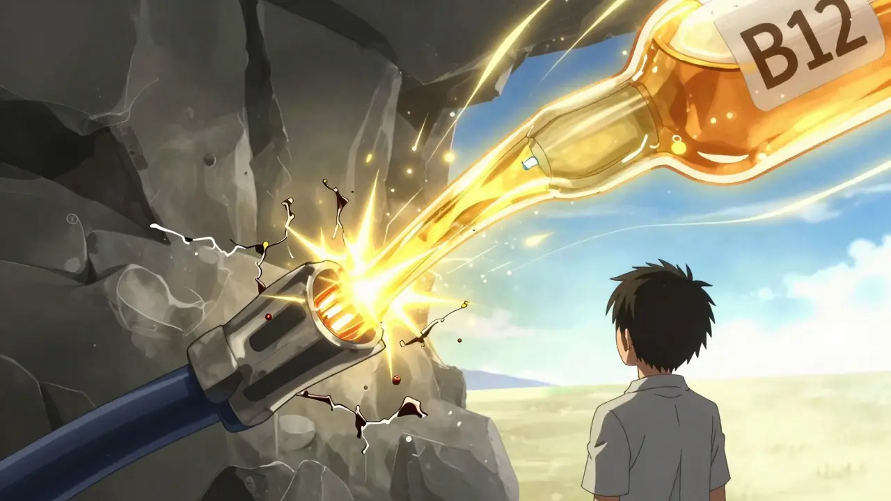 Anime illustration showing the repair of a frayed nerve cable with golden light.