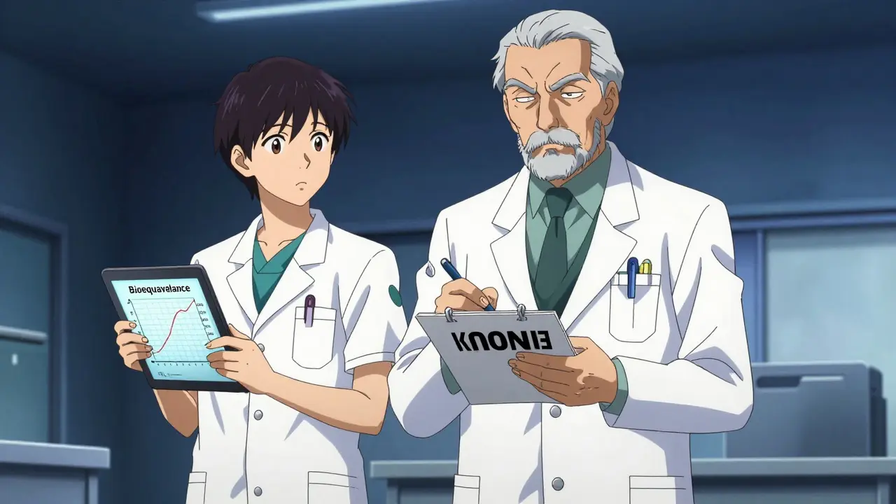 Anime resident hesitant to prescribe generic while senior doctor uses brand names.