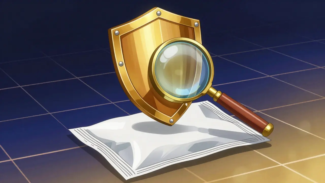 Anime style golden shield protecting a pharmacy delivery package