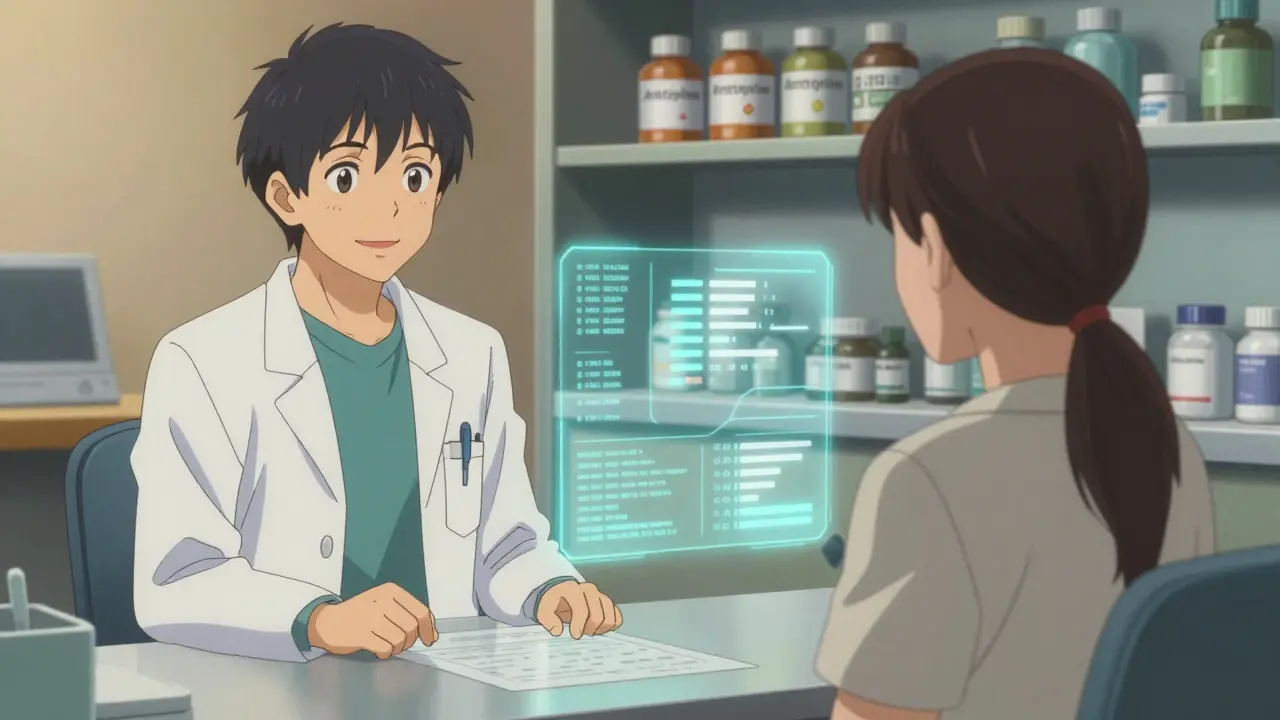 Anime doctor and patient consulting in a futuristic virtual clinic setting