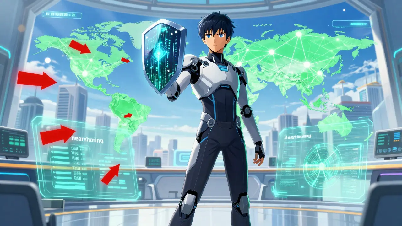 Heroic anime figure managing a resilient digital supply chain network