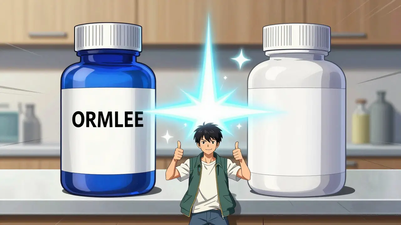 Shounen style art showing brand and generic acetaminophen bottles merging into equal energy beams