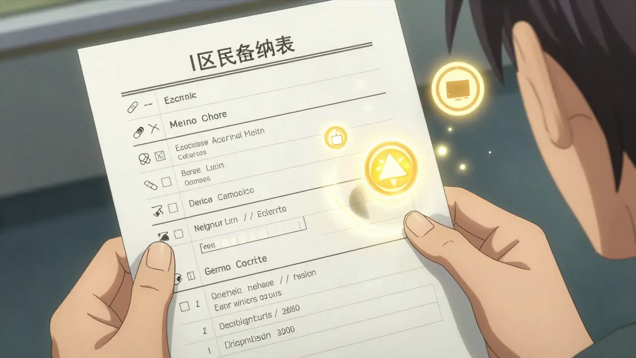 Anime character holding a glowing medication list that acts as a magical protective barrier.