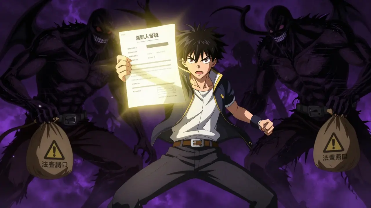 Anime character protecting against fake drug scams with prescription