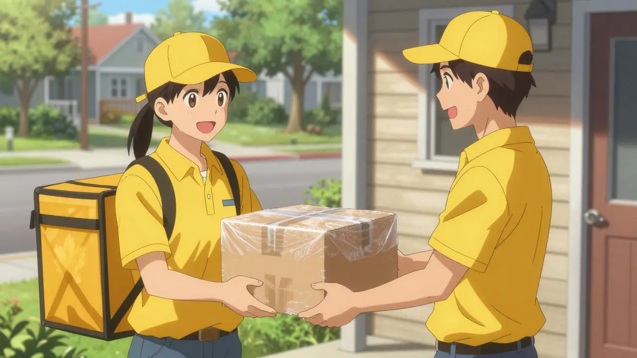 Courier delivering medication package from certified pharmacy