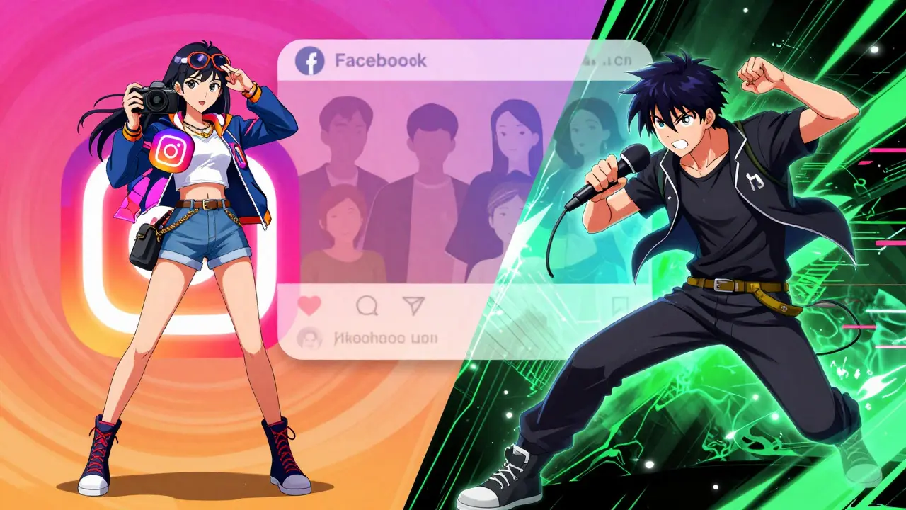 Two anime characters representing social media platforms in dynamic poses